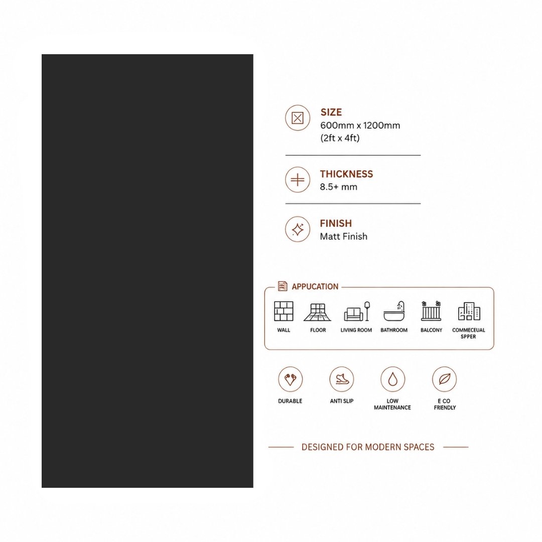 AL Z Black Plain Bathroom Tiles - My Home Studio